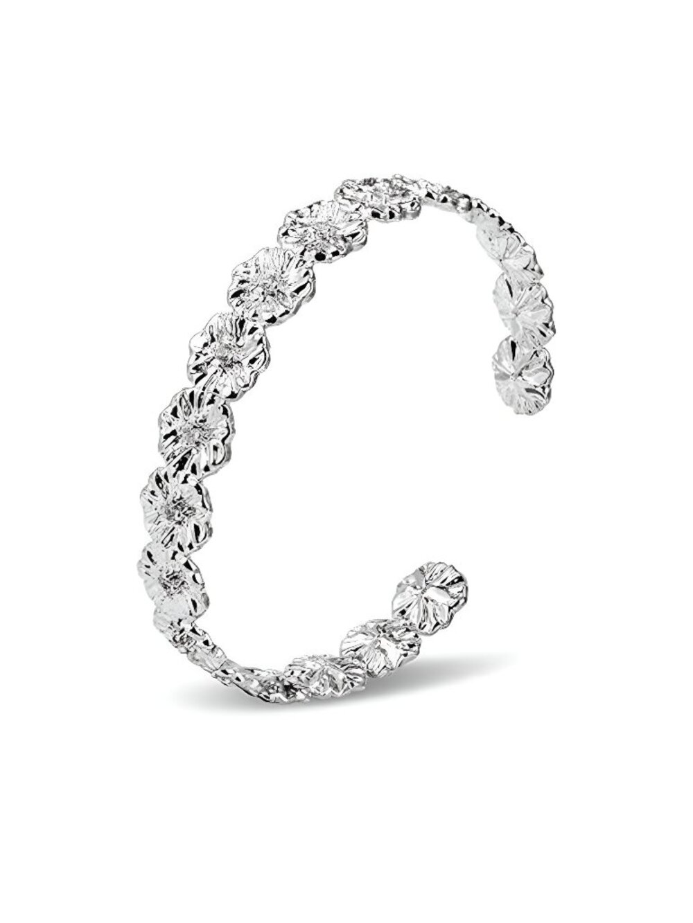 Modern Silver Bangle Bracelet with Irregular Textured Design and CZ Stones